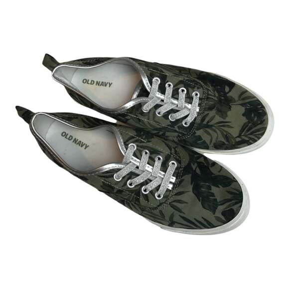 Old Navy Pull-On Sneakers Canvas Palm Leaf Design Girls Big Kids Size 5 - Picture 1 of 7